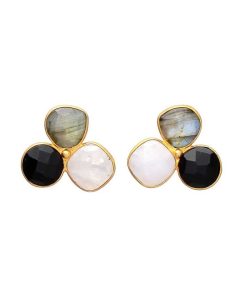 Pendientes Mestiza Joyas | Pendientes Con Piedras Zarautz Negro, Labradorita Y Luna