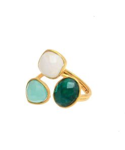 Anillos Mestiza Joyas | Anillo Alma Verde, Aguamarina Y Blanco