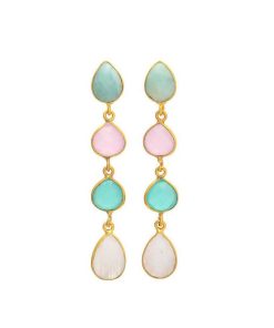 Pendientes Mestiza Joyas | Pendientes Con Piedras Madame Amazonita, Rosa, Aguamarina Y Luna