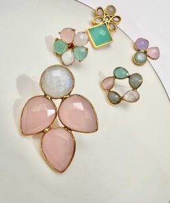 Pendientes Mestiza Joyas | Pendientes Piedras Flor Aguamarina Y Rosa