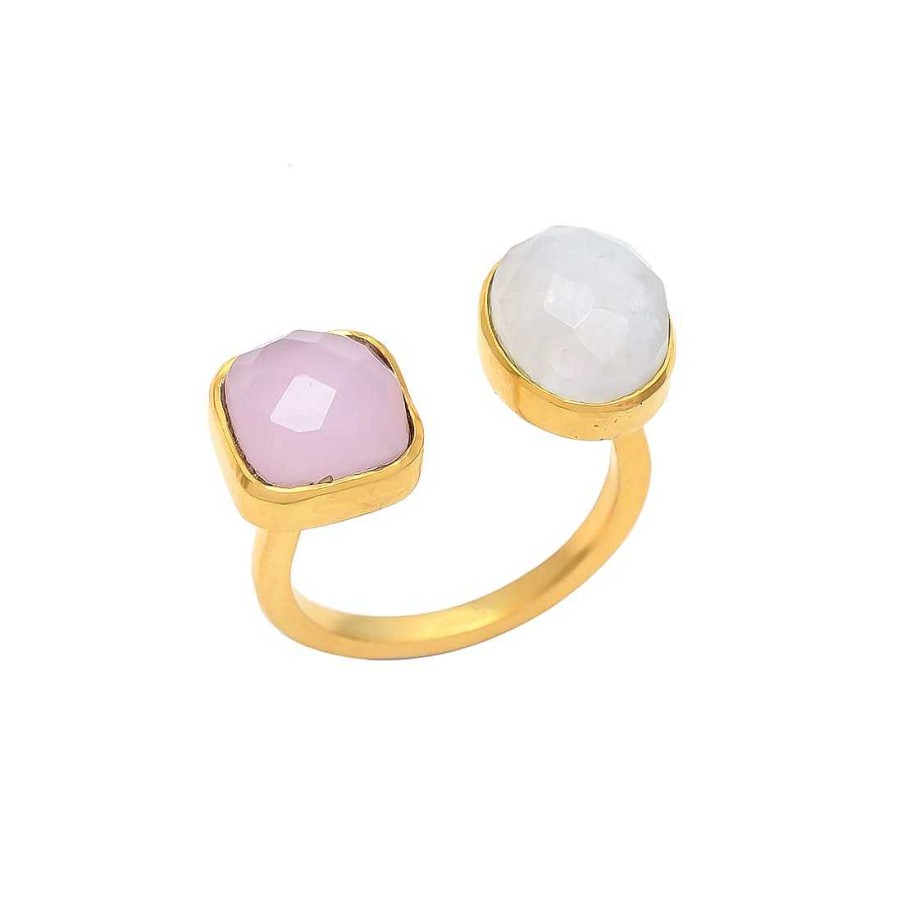 Anillos Mestiza Joyas | Anillo Con Piedras Albi Rosa Y Blanco