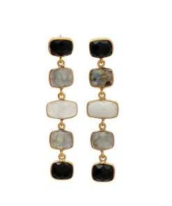 Pendientes Mestiza Joyas | Pendientes Con Piedras Tui Negro, Labradorita Y Luna