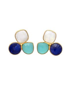 Pendientes Mestiza Joyas | Pendientes Con Piedras Zarautz Azul, Aguamarina Y Luna