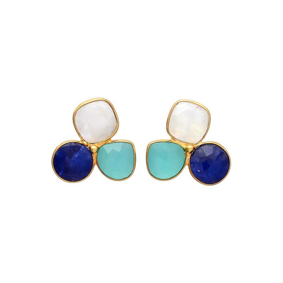 Pendientes Mestiza Joyas | Pendientes Con Piedras Zarautz Azul, Aguamarina Y Luna