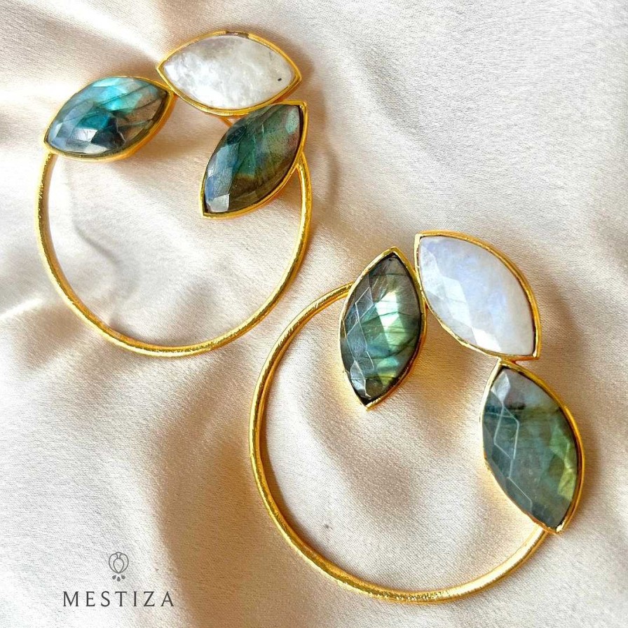 Pendientes Mestiza Joyas | Pendientes Con Piedras Parma Piedra De Luna Y Labradorita