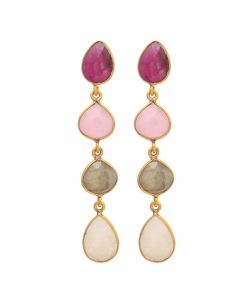 Pendientes Mestiza Joyas | Pendientes Con Piedras Madame Rub , Rosa, Labradorita Y Luna