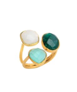 Anillos Mestiza Joyas | Anillo Alma Verde, Aguamarina Y Blanco