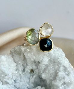 Anillos Mestiza Joyas | Anillo Alma Negro, Labradorita Y Blanco