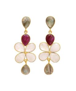 Pendientes Mestiza Joyas | Pendientes Con Piedras Madrid Labradorita, Granate Y Luna