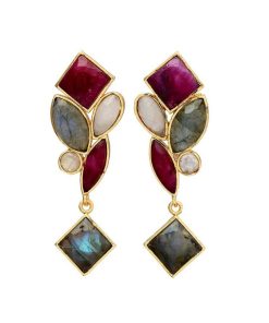 Pendientes Mestiza Joyas | Pendientes Ornella Labradorita, Granate Y Luna