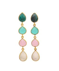 Pendientes Mestiza Joyas | Pendientes Con Piedras Madame Verde, Aguamarina, Rosa Y Luna