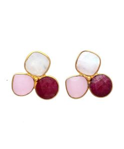 Pendientes Mestiza Joyas | Pendientes Con Piedras Zarautz Rub Rosa Y Piedra De Luna