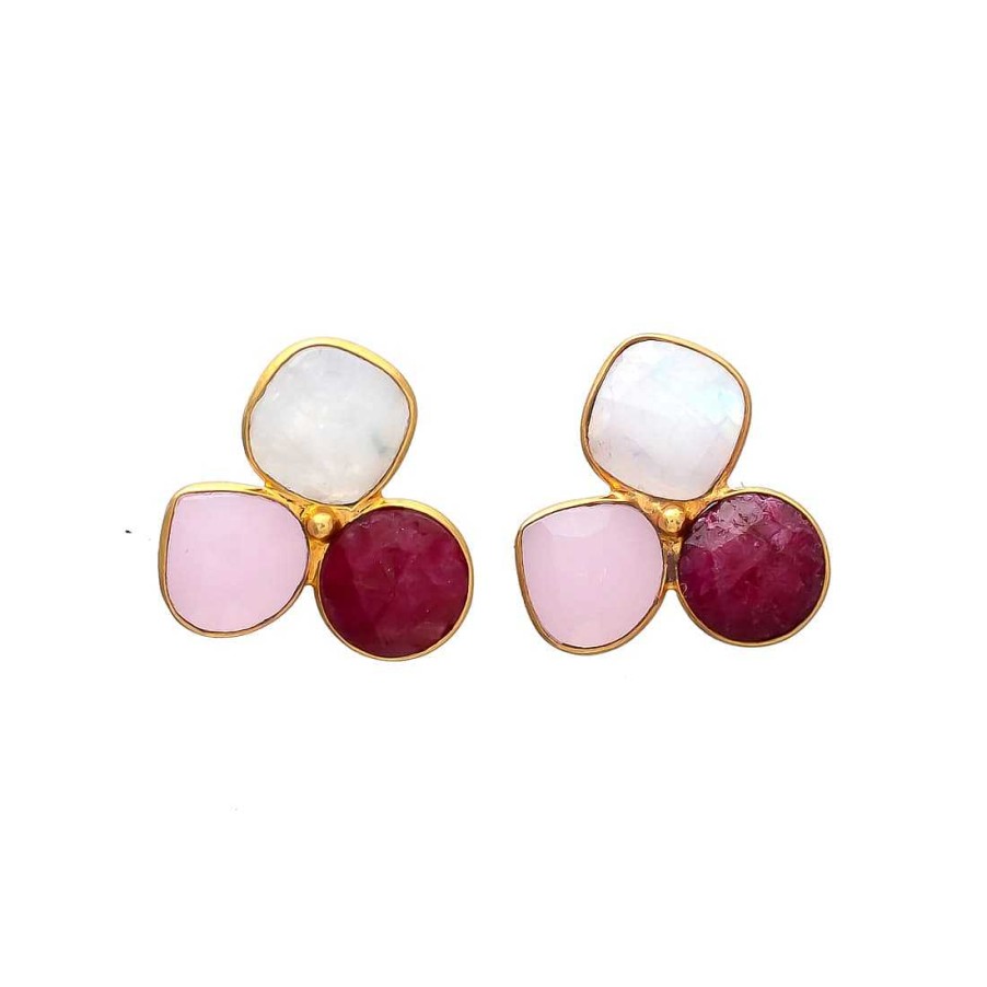 Pendientes Mestiza Joyas | Pendientes Con Piedras Zarautz Rub Rosa Y Piedra De Luna