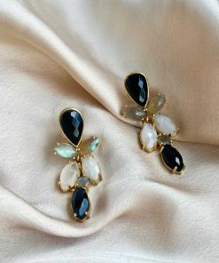 Pendientes Mestiza Joyas | Pendientes Piedras Lavanda Negro, Labradorita Y Luna