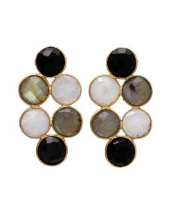 Pendientes Mestiza Joyas | Pendientes Con Piedras Circus Negro, Labradorita Y Luna