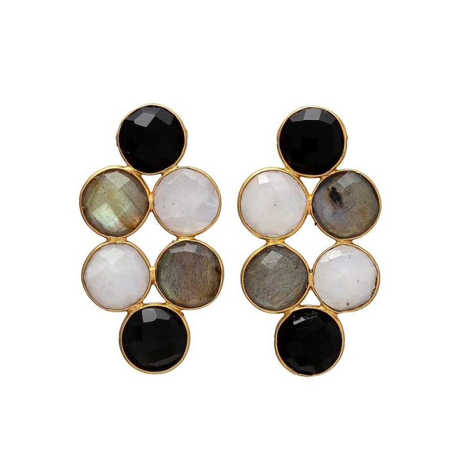 Pendientes Mestiza Joyas | Pendientes Con Piedras Circus Negro, Labradorita Y Luna