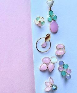 Pendientes Mestiza Joyas | Pendientes Piedras Flor Aguamarina Y Rosa