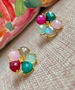 Pendientes Mestiza Joyas | Pendientes Piedras Flor Multicolor