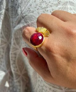 Anillos Mestiza Joyas | Anillo Con Piedras Sol Granate