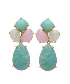 Pendientes Mestiza Joyas | Pendientes Piedras Inle Amazonita, Rosa Y Luna