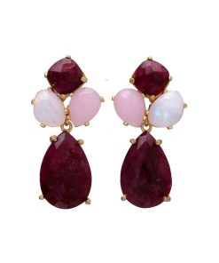 Pendientes Mestiza Joyas | Pendientes Piedras Inle Granate, Rosa Y Luna