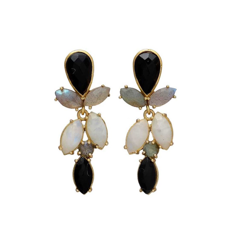 Pendientes Mestiza Joyas | Pendientes Piedras Lavanda Negro, Labradorita Y Luna