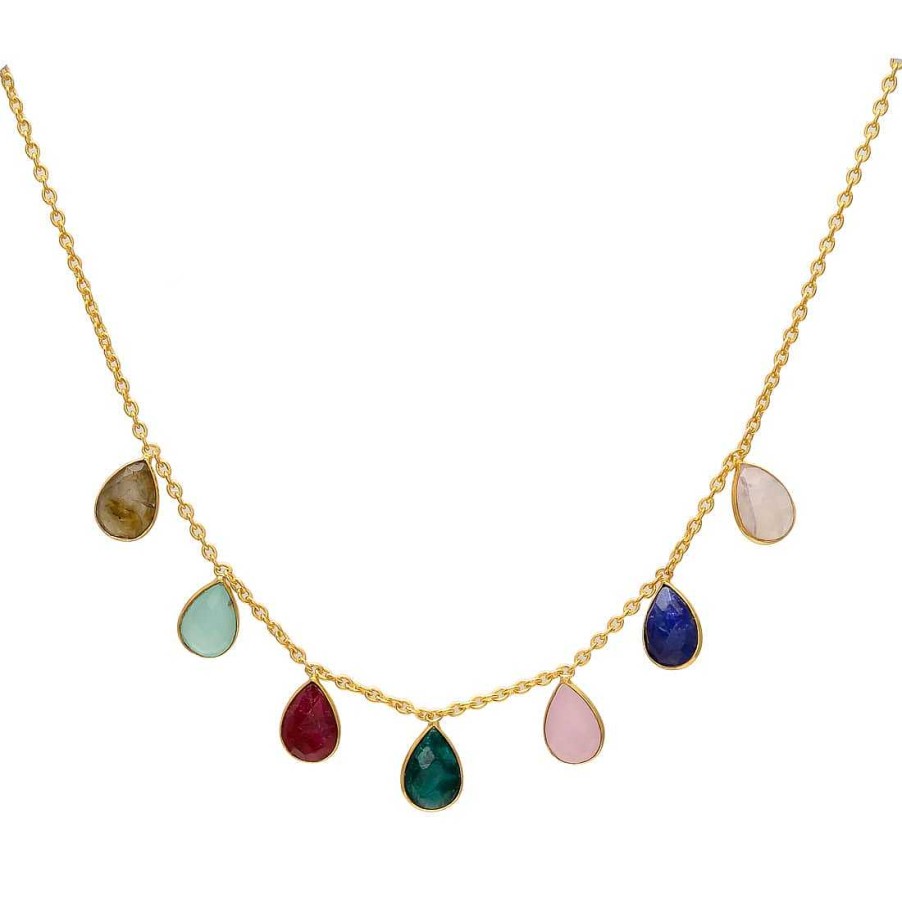 Collares Mestiza Joyas | Collar Con Piedras 7 Gotas Multicolor