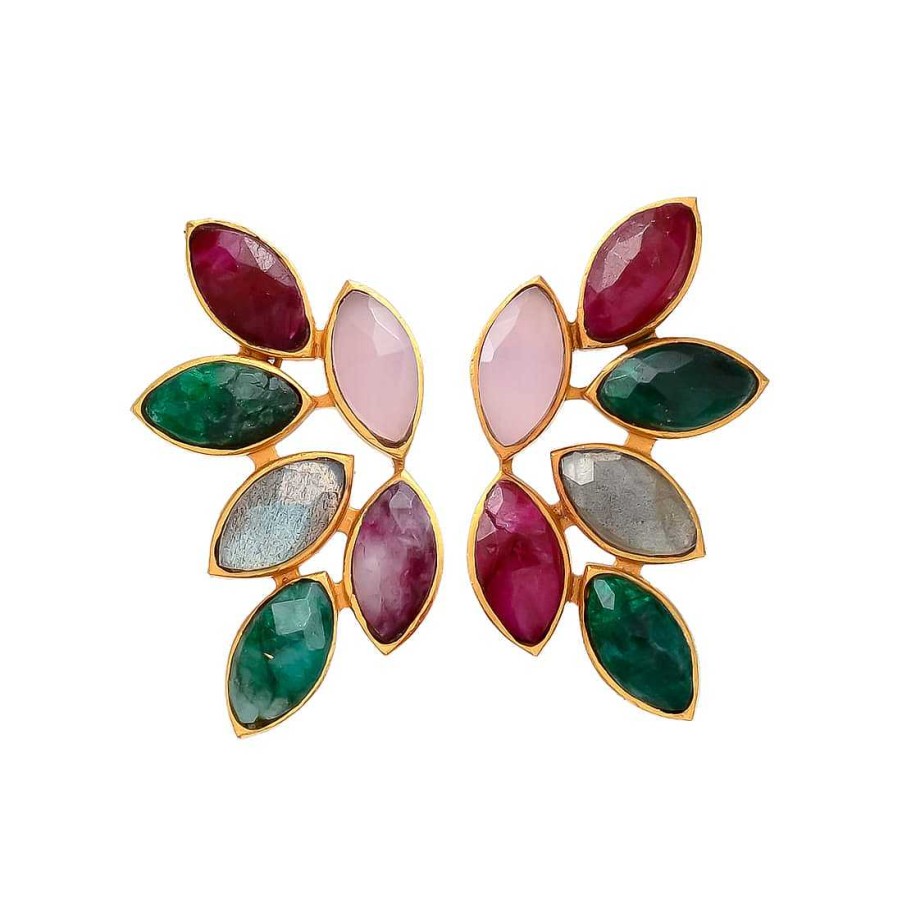 Pendientes Mestiza Joyas | Pendientes Piedras Sof A Verde, Granate Y Rosa