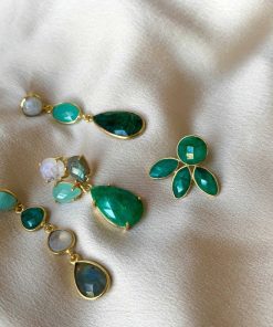 Pendientes Mestiza Joyas | Pendientes Piedras Inle Luna, Aguamarina, Labradorita Y Esmeralda