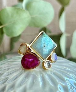 Anillos Mestiza Joyas | Anillo Bianca Labradorita, Granate Y Luna