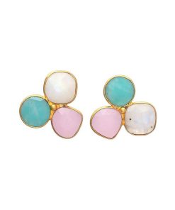 Pendientes Mestiza Joyas | Pendientes Con Piedras Zarautz Amazonita, Rosa Y Luna