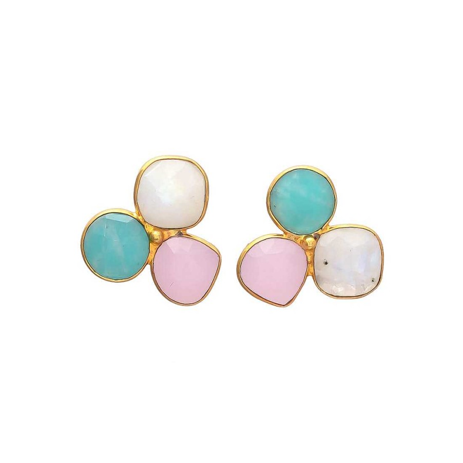 Pendientes Mestiza Joyas | Pendientes Con Piedras Zarautz Amazonita, Rosa Y Luna