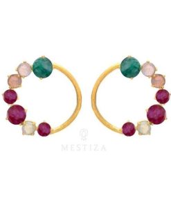 Pendientes Mestiza Joyas | Pendientes Piedras Valle Verde, Rosa Y Granate