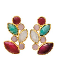 Pendientes Mestiza Joyas | Pendientes Regina Granate, Amazonita, Piedra De Luna Y Rosa