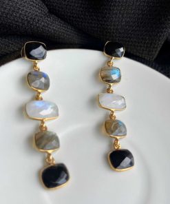 Pendientes Mestiza Joyas | Pendientes Con Piedras Tui Negro, Labradorita Y Luna