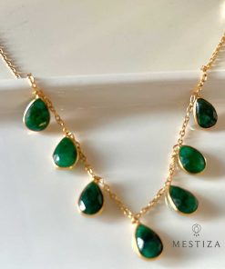 Collares Mestiza Joyas | Collar Con Piedras 7 Gotas Verde