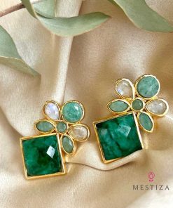 Pendientes Mestiza Joyas | Pendientes Con Piedras Elegance Verde, Amazonita Y Luna